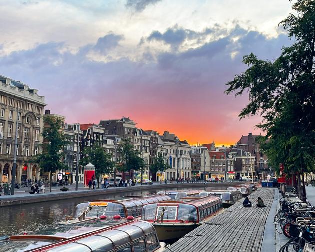 Amsterdam's canals at sunset