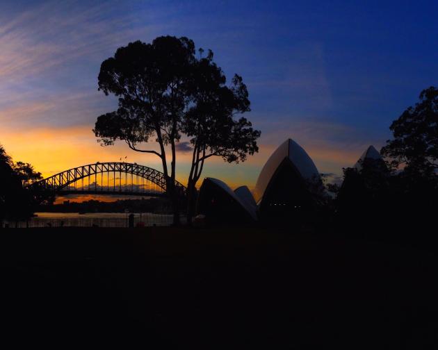 view of the Sydney opera house at sunset