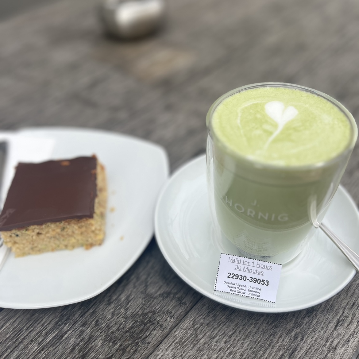 matcha latte, zucchini cake, wifi code