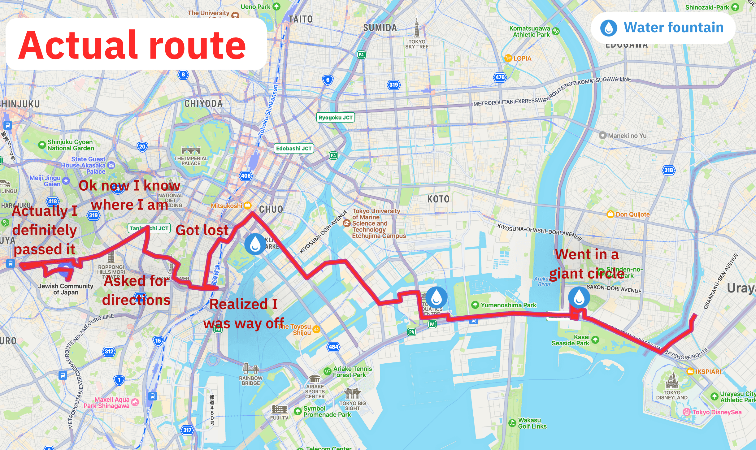 a map depicting the route I took on shabbat