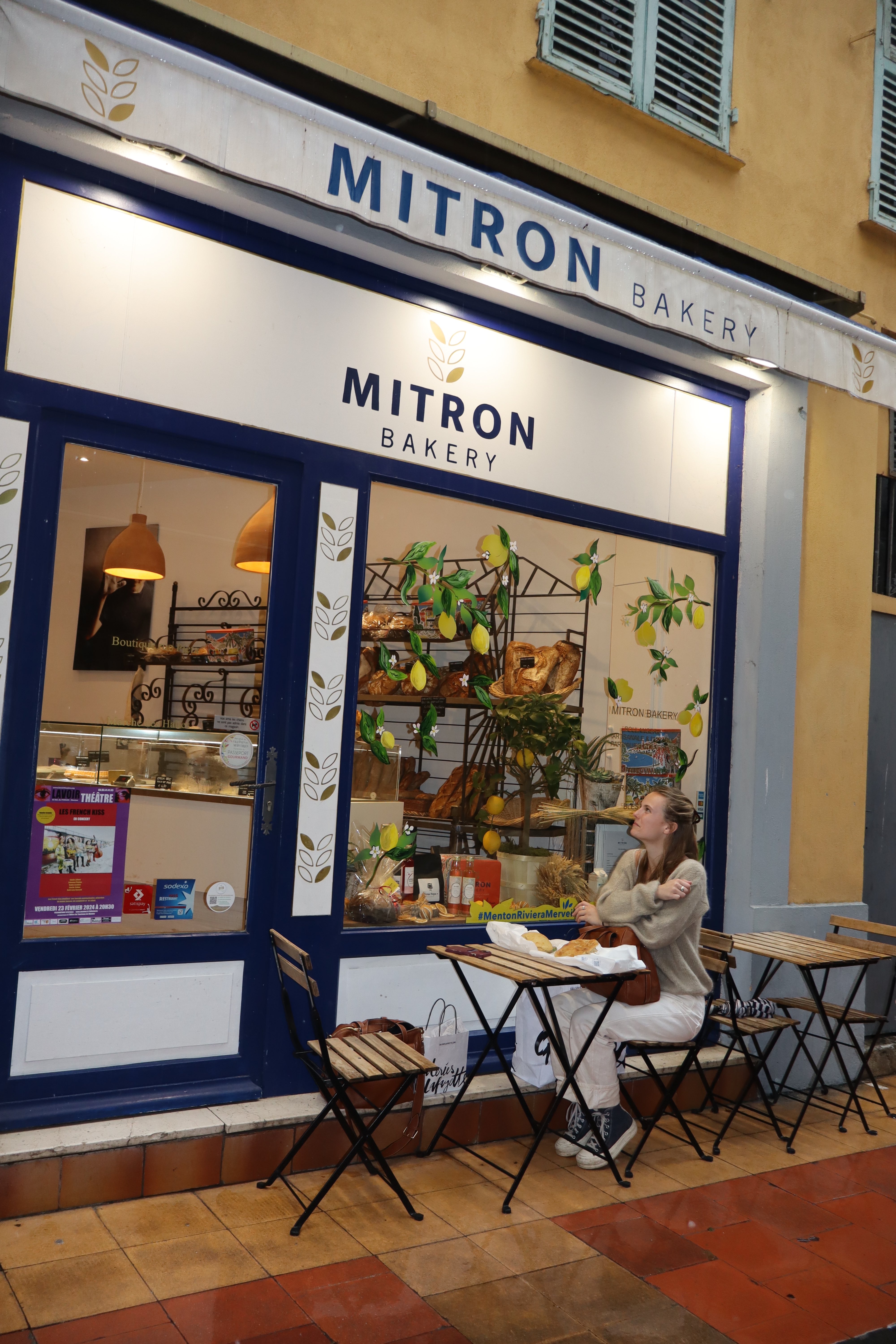 Taking shelter from the rain at a cute bakery