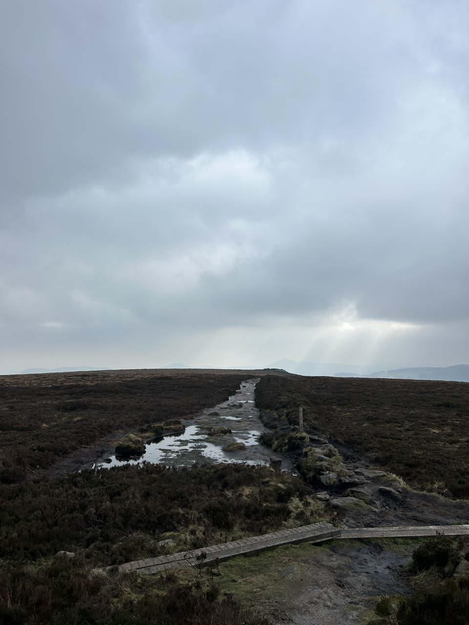 View of a path with puddles of water atop one of the mountains 