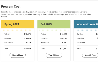 Screenshot of cost cards on a program page.