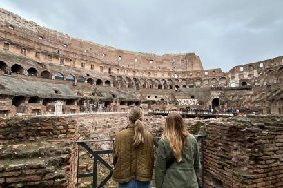 My friend and I looking out into the Colosseum 