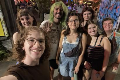 Selfie of seven students on a night out 