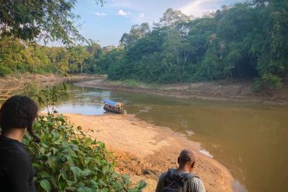 Overlook of the Tiputini River as it curves around the shore. 