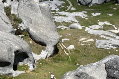 Castle Rock, rock formations surrounding person in the distance