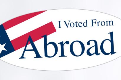 Digital sticker reading "I Voted From Abroad" with an American flag across one corner