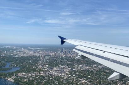 View of Minneapolis, Minnesota through a plane window.