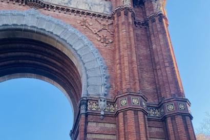 One side of Arc de Triomf in Barcelona