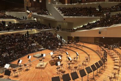 An inside look from the back of the main hall of the Berlin Philharmonic.