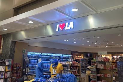 Small store in the Los Angeles airport called "I <3 LA". 