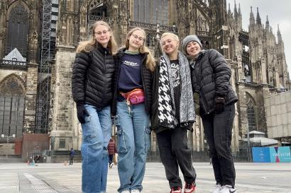 From left to right, Emma, Juliette, August, and I in front of the Cathedral in Cologne, Germany