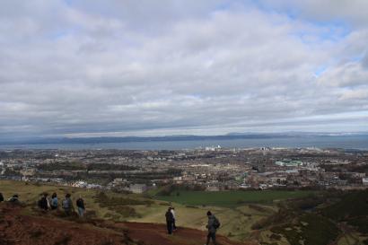 Skyline view from the top of Arthur's Seat in Edinburgh, Scotland.