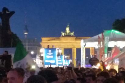 Blurry picture of the Brandenburger Tor during the soccer festivities