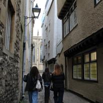 Walking through an alley in Oxford.