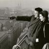 black and white film photo of Clarence and Alberta Giese on a tower in vienna