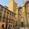 People walking in front of the cathedral in Granada. 