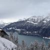 Mountain peaks with lake underneath