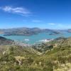 a panoramic view of the Port Hills, taken at high elevation