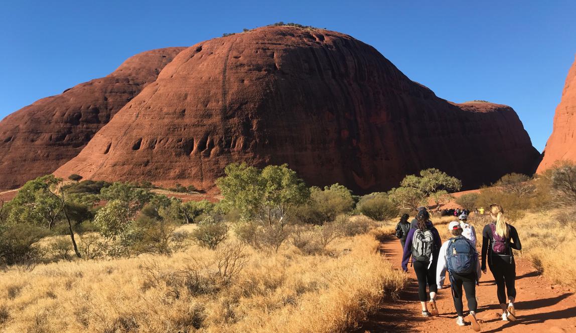 students on a hike in the Australian Outback