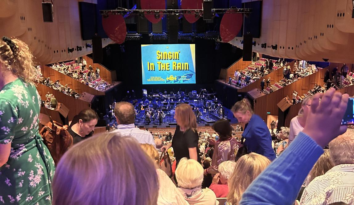 A picture from in side the Sydney Opera House during a screening of Singing in the Rain