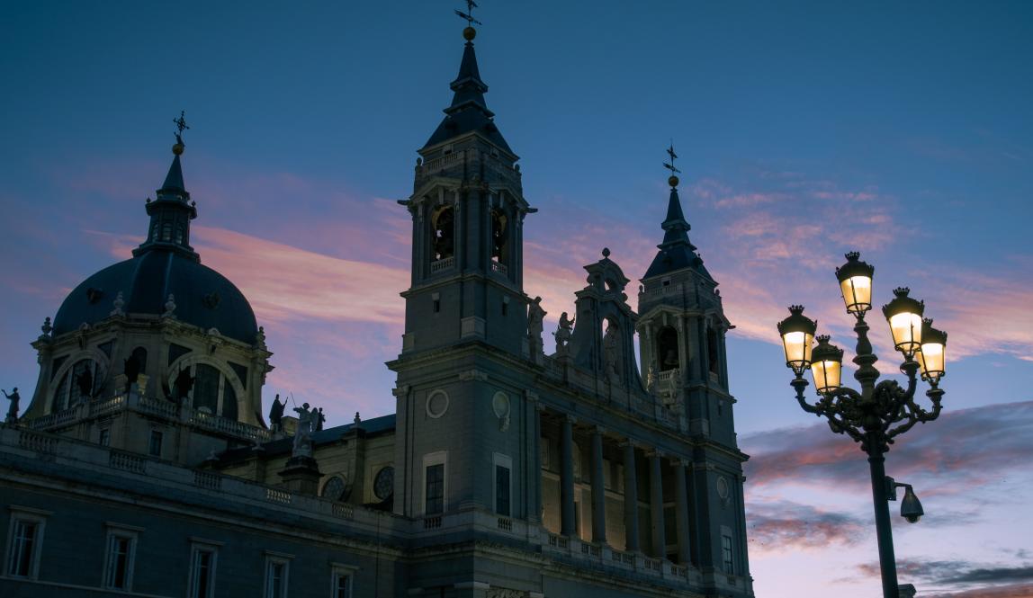 Catedral Almudena in Madrid at dusk