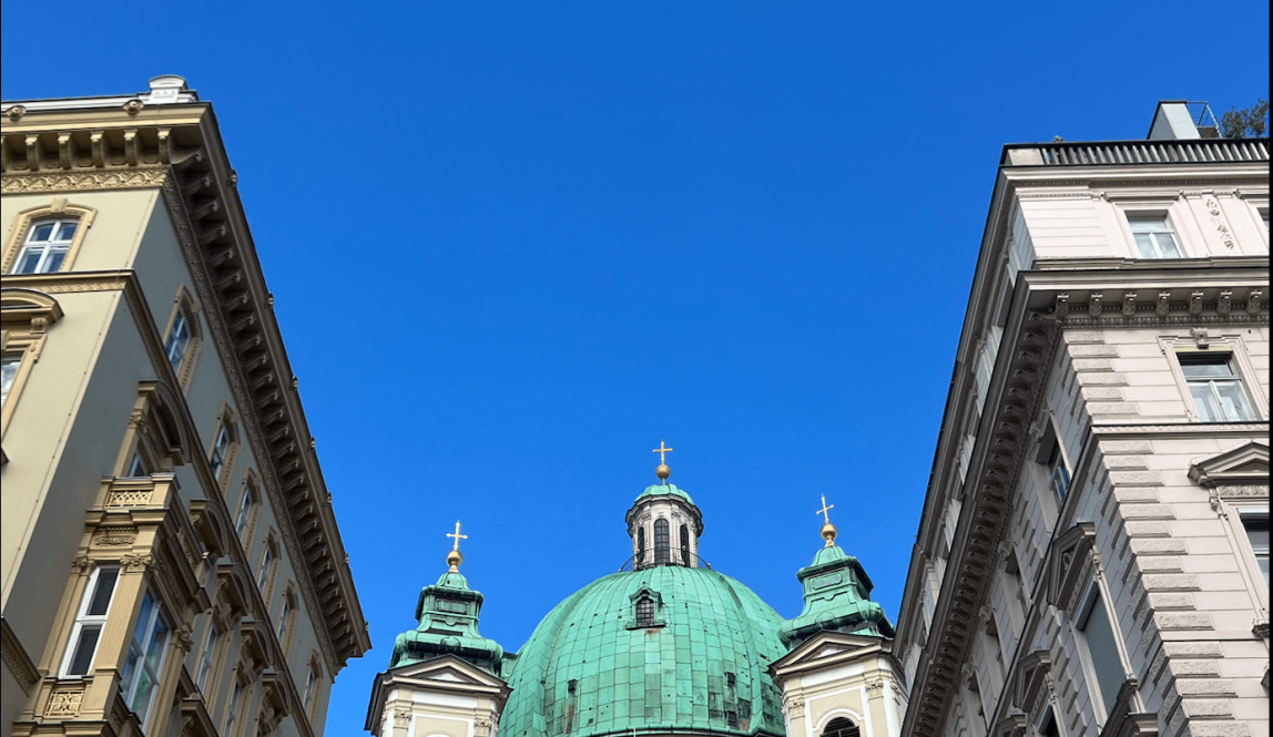 Buildings in Vienna against the backdrop of a blue sky