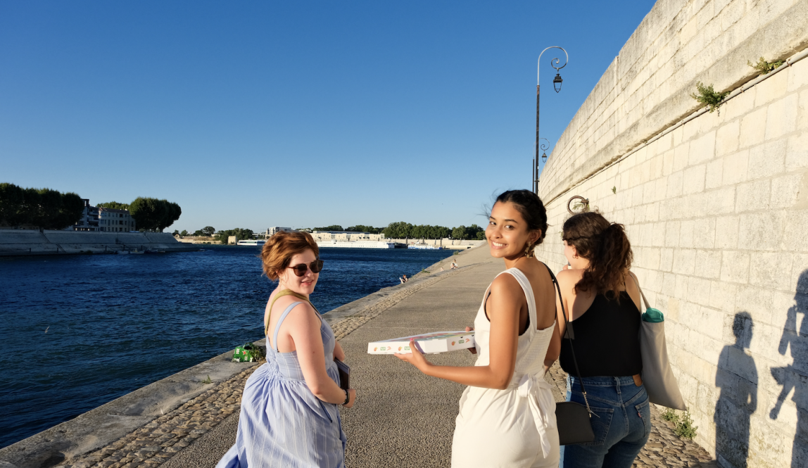 Nantes Students walking the Rhone River