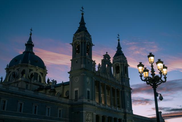 Catedral Almudena in Madrid at dusk