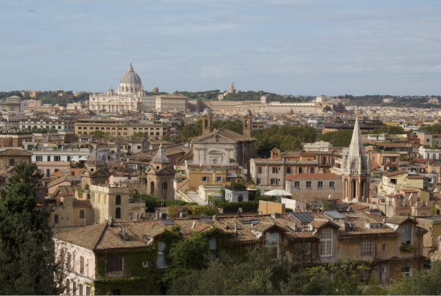 Rooftop view of Rome buildings 