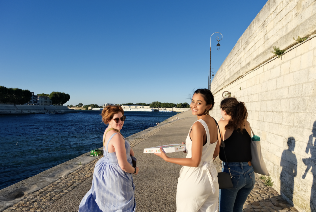 Nantes Students walking the Rhone River