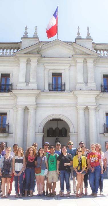 students outside of Palacio de la Moneda in santiago