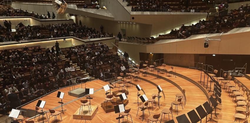 An inside look from the back of the main hall of the Berlin Philharmonic.